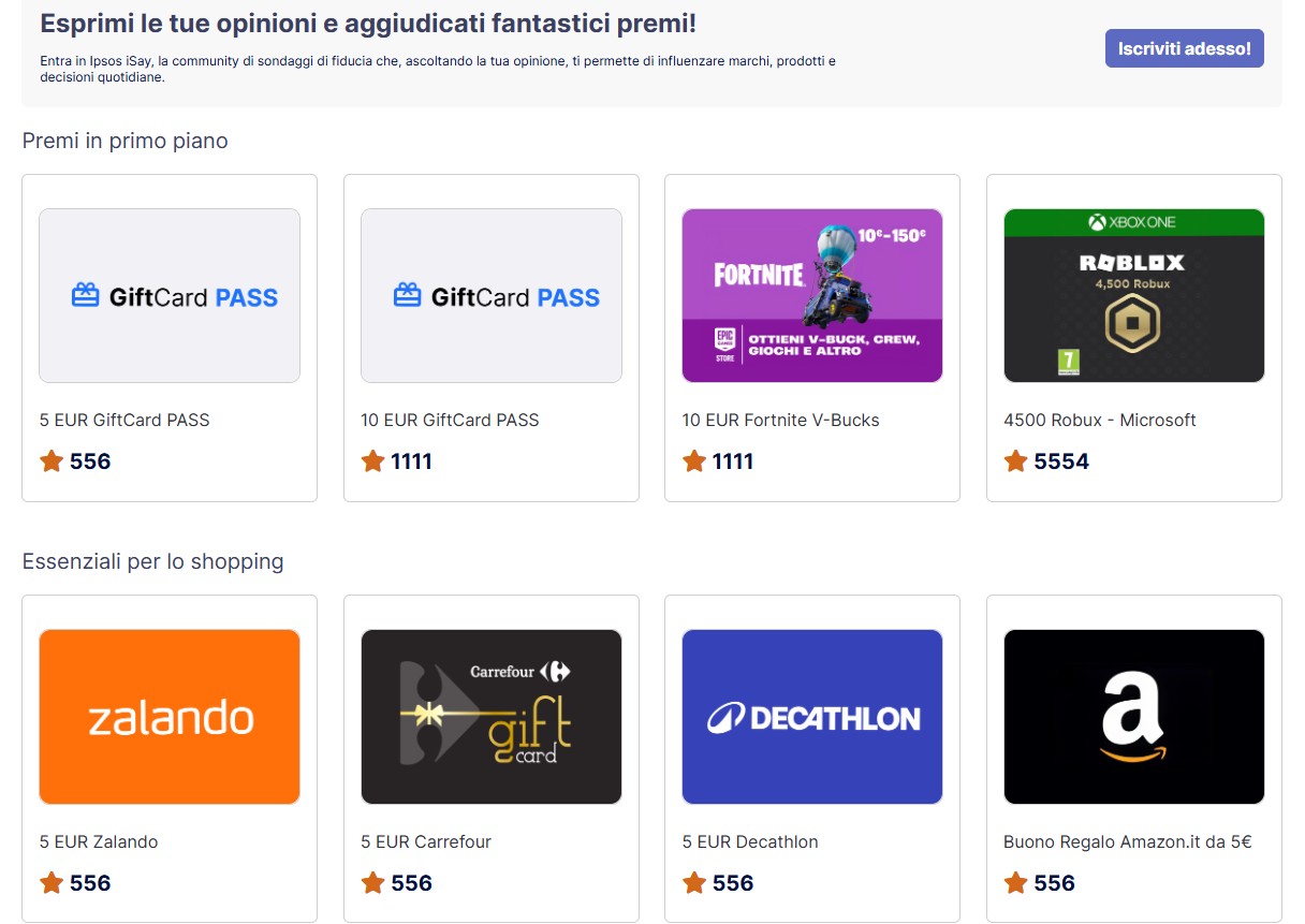 Premi e riscossione su IPSOS iSay con PayPal e Buoni Amazon